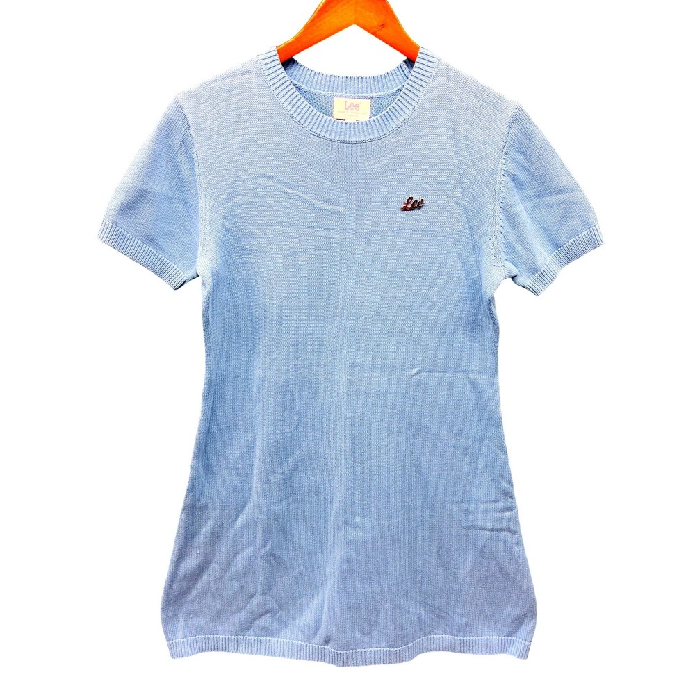 Lee Sweater Dress Women's M Blue Short Sleeve Knit Crew Neck Casual Fitted